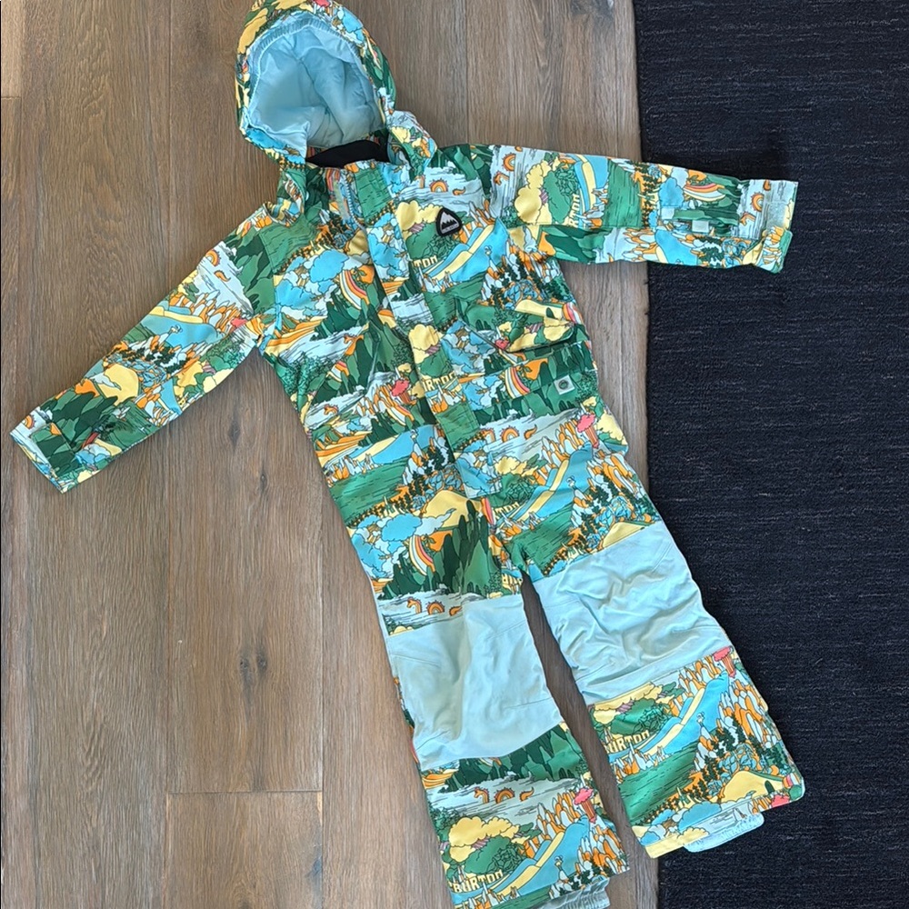 Burton Kids One-Piece Snowsuit in Green and Light Blue Print